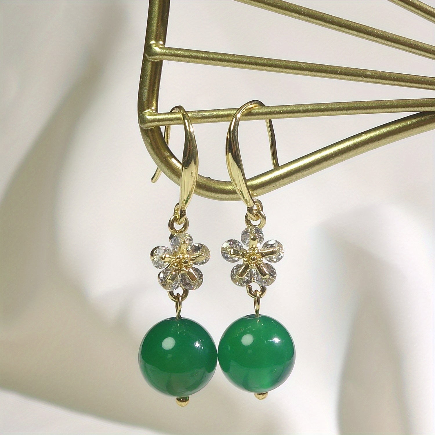 Elegant Natural Stone Flower Dangle Earrings - Vintage Style with Alloy Hooks for Daily & Party Wear