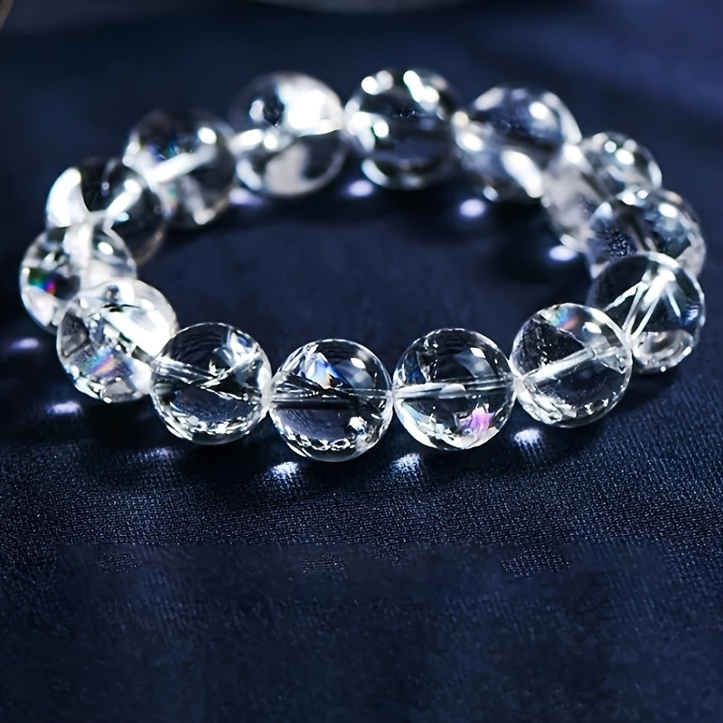 Classic White Crystal Bracelet Iridescent Rainbow Effect October Birthstone Spiritual Protection Good Luck Charm