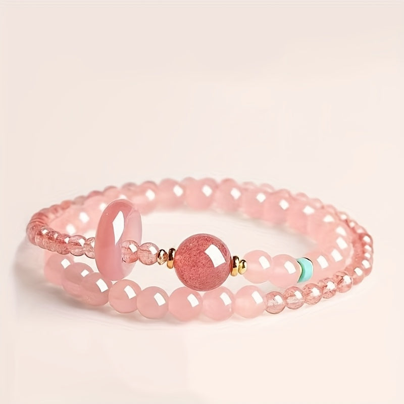 Peach Pink Bead Bracelet - Lucky Charm for Mindful Living
