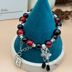 Blessing-Themed Bohemian Beaded Bracelet - Pink & White Resin Beads for Happiness & Creativity