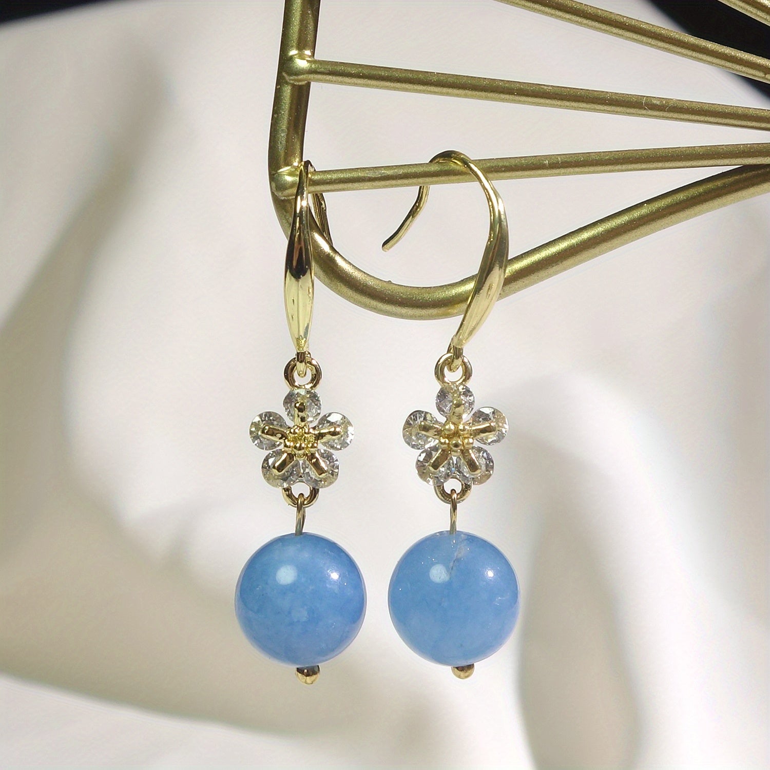 Elegant Natural Stone Flower Dangle Earrings - Vintage Style with Alloy Hooks for Daily & Party Wear