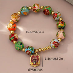 Elegant Vintage-Inspired Zodiac Flower Charm Bracelet - Stretchy Alloy for Daily & Party Wear