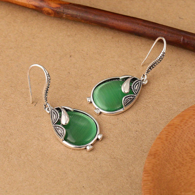 Elegant Green Emerald Dangle Earrings: Vintage Style for Daily Wear & Spiritual Harmony