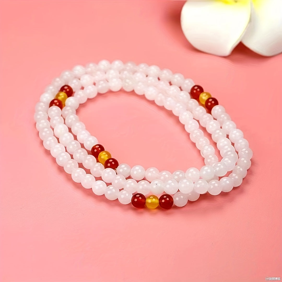 Elegant 108 Bead White Jade Bracelet for Meditation, Spiritual Clarity, and Inner Peace