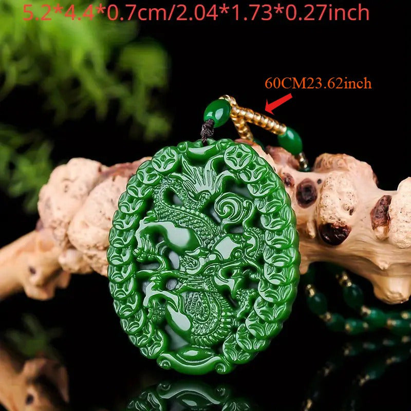 Bohemian Green Jade Dragon Pendant for Wealth & Prosperity - Lunar New Year Gift with Protective Powers