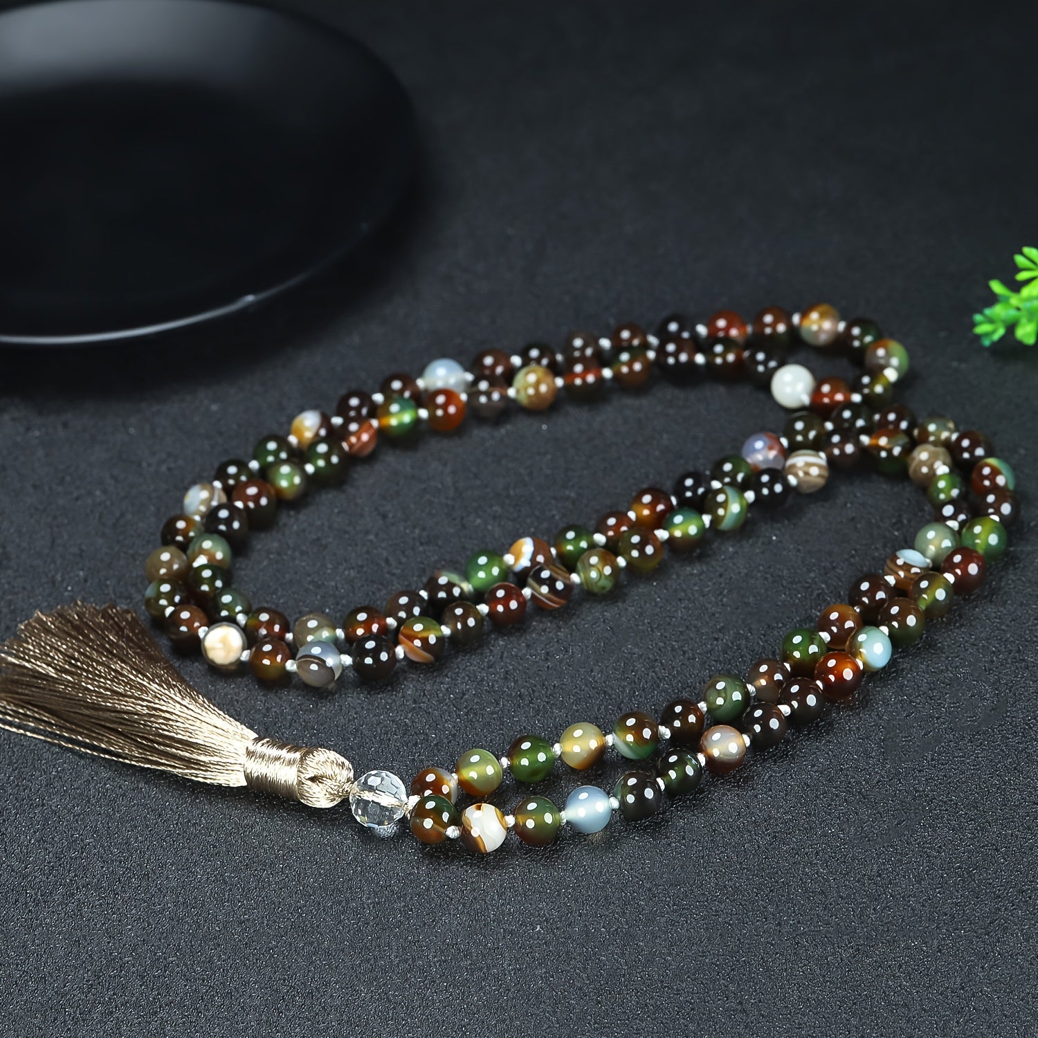 Natural Agate Prayer Mala Necklace - 108 Beads for Spiritual Healing & Daily Wear