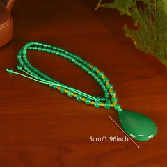 Handmade Natural Agate Teardrop Pendant Necklace - Bohemian Green for Teenage Energy & Daily Wear