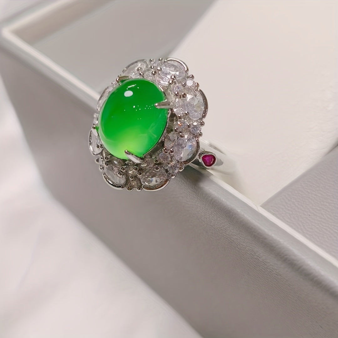 Premium Green Agate Cocktail Ring | Vintage-Inspired Floral Design for Prosperity & Emotional Balance