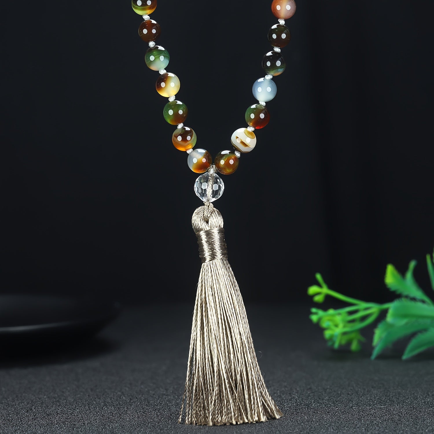 Natural Agate Prayer Mala Necklace - 108 Beads for Spiritual Healing & Daily Wear