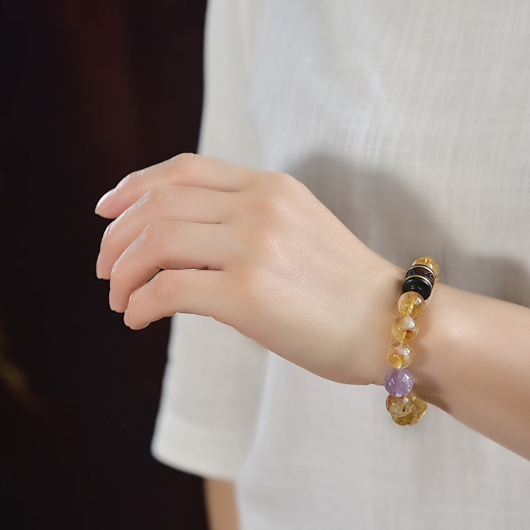 Natural Citrine & Amethyst Bohemian Bracelet - Crystal Energy for Daily Harmony & Spiritual Growth