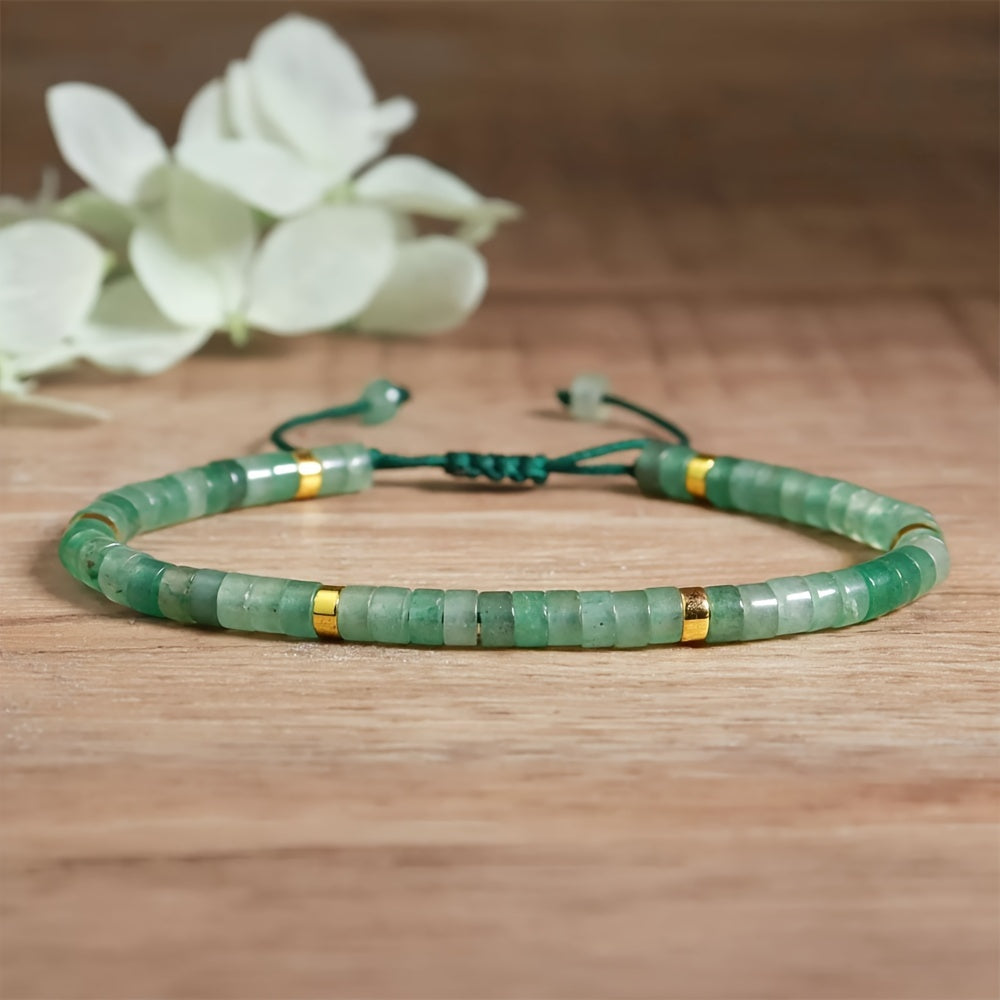 Boho Green Aventurine Rope Bracelet - Natural Stone Meditation Grounding Spiritual Protection Gift