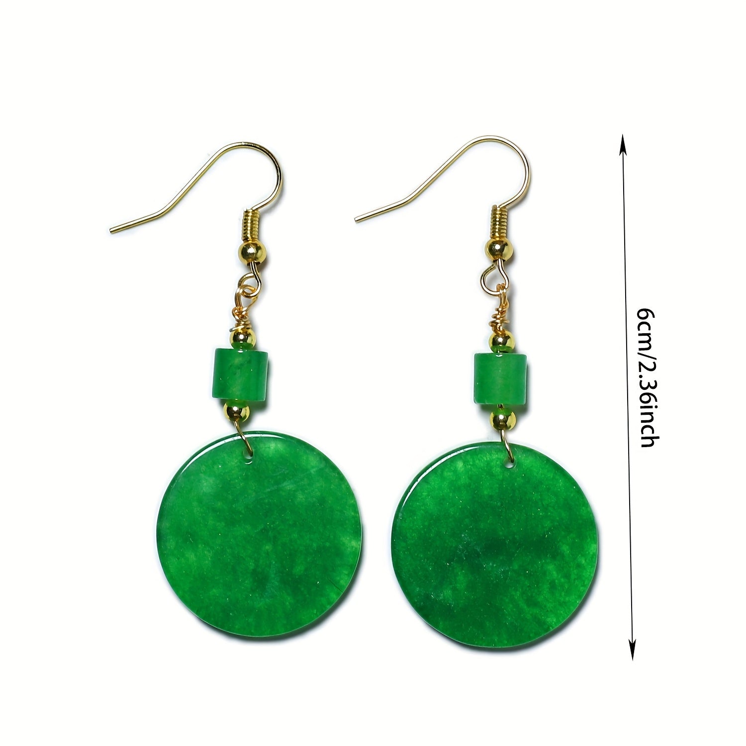 Natural Stone Round Earrings - Elegant Green Gemstone Dangle with Golden-Tone Metal for Parties & Valentine's Day
