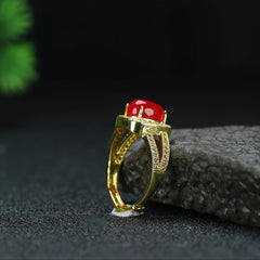 Vintage Court Style Red Carnelian Ring for Vitality & Emotional Balance Adjustable Unisex Jewelry