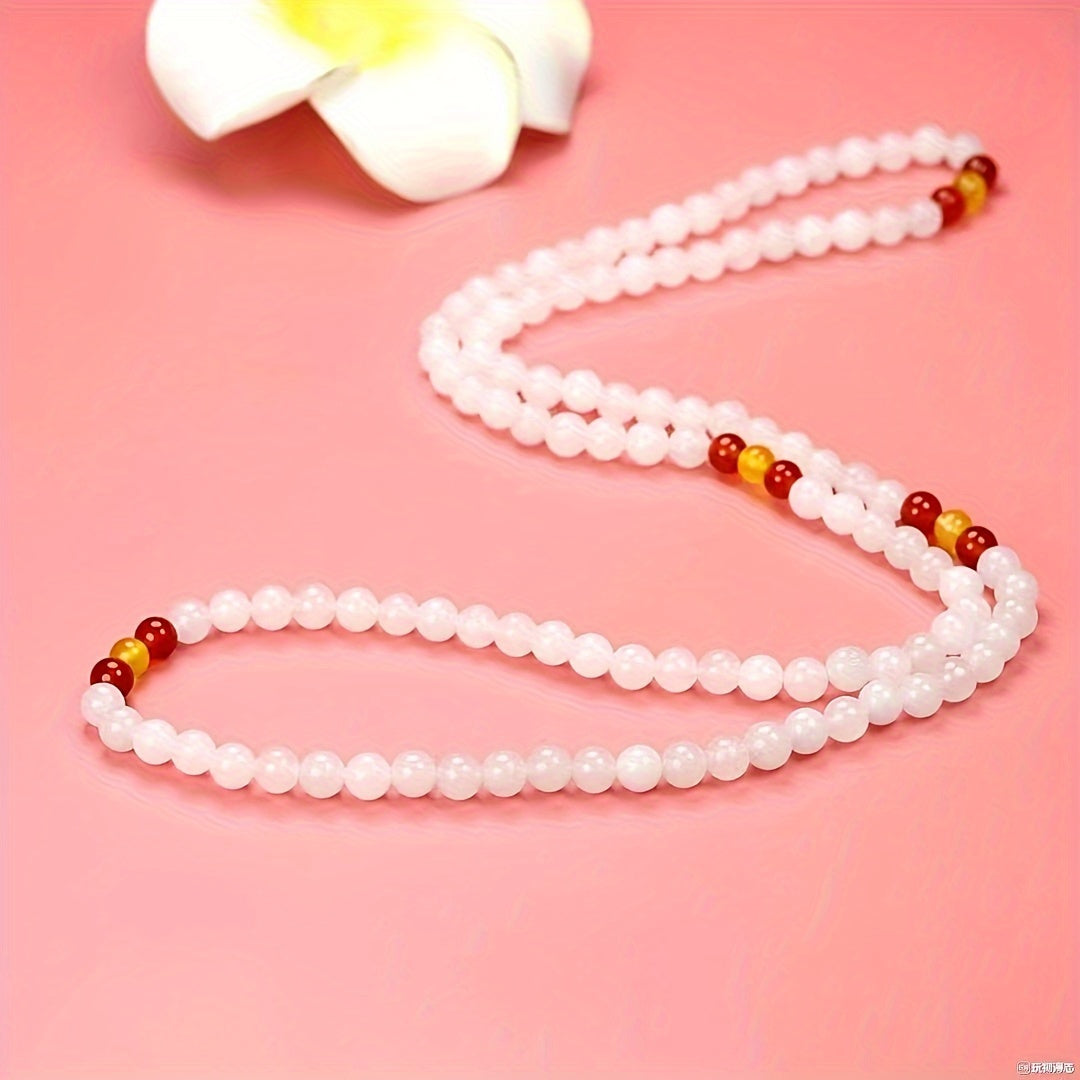 Elegant 108 Bead White Jade Bracelet for Meditation, Spiritual Clarity, and Inner Peace