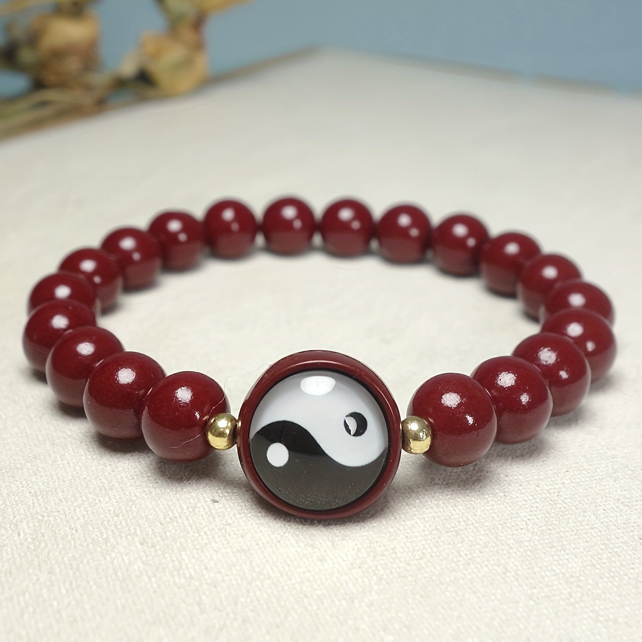 Elegant Cinnabar Tai Chi Beaded Bracelet - Good Luck & Wealth Attraction for Men