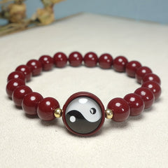 Elegant Cinnabar Tai Chi Beaded Bracelet - Good Luck & Wealth Attraction for Men