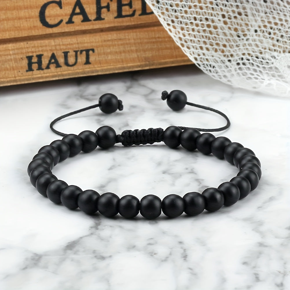 Elegant Vintage Black Matte Stone Bracelet - Grounding Energy for Daily Wear