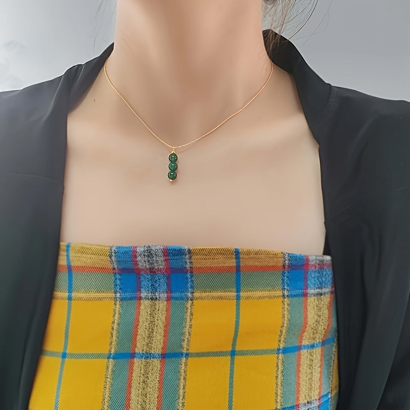 Women's Elegant Vintage Necklace - Natural Agate Bead Pendant with Delicate Chain for Harmony & Protection