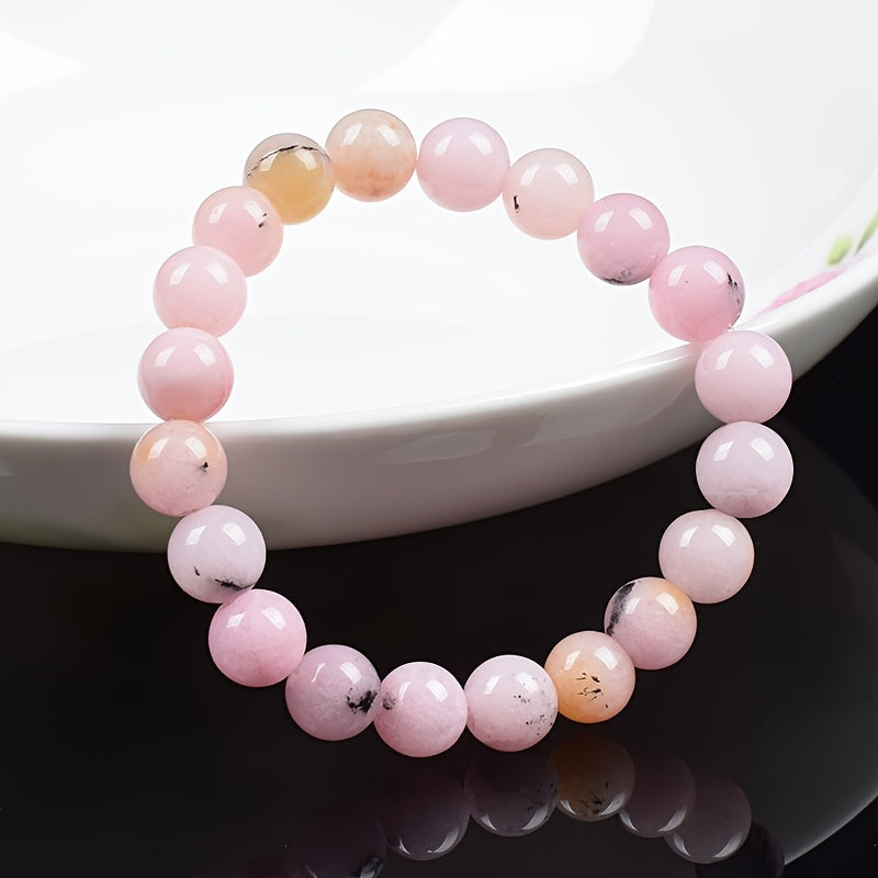 Pink Opal Beaded Stretch Bracelet - Natural Stone Energy for Casual & Holiday Gifting