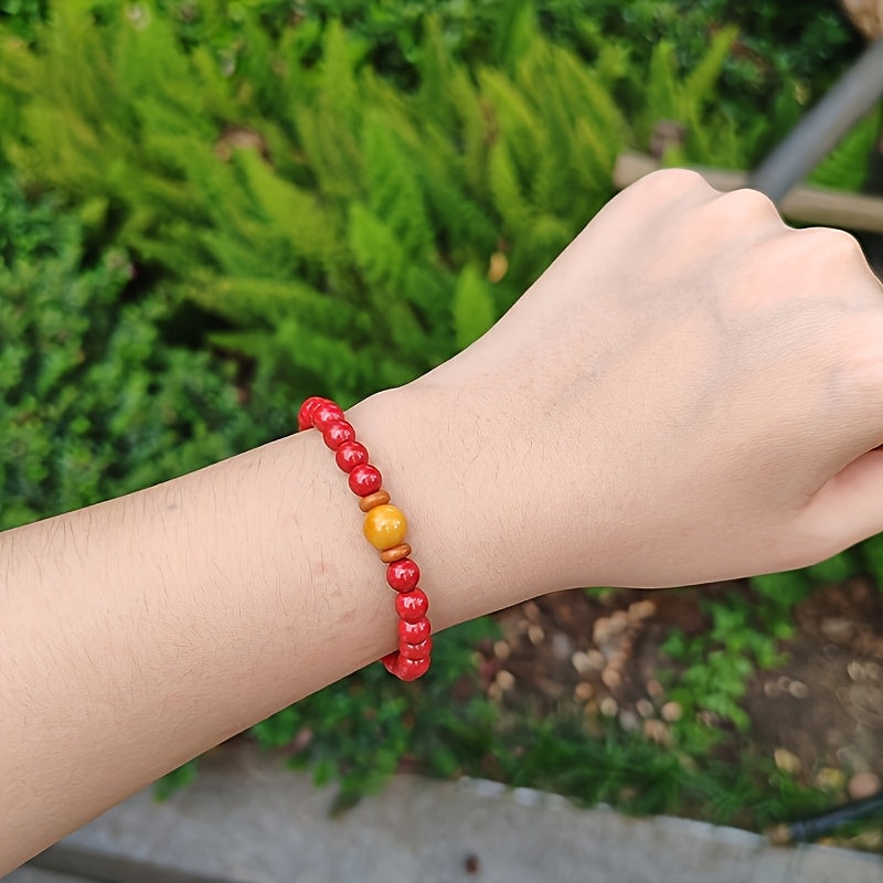 Red & Yellow Cinnabar Bead Bracelet - Prosperity Energy for Love & Protection