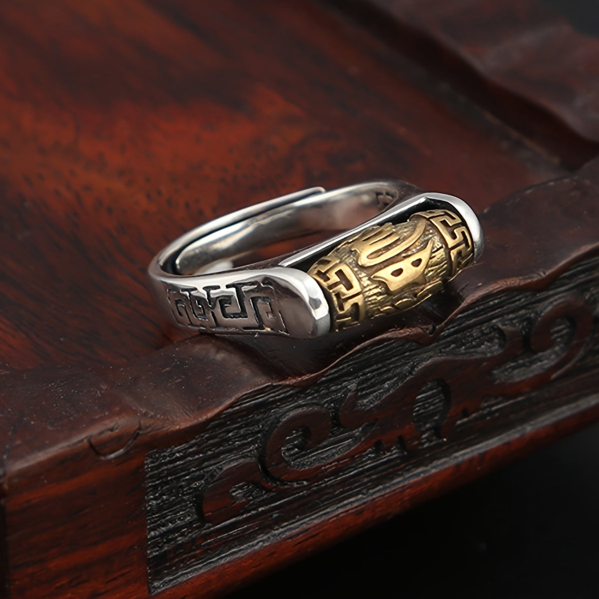 Rotatable Six Character Mantra Blessing Ring - Non-Fading Wealth Attraction Accessory