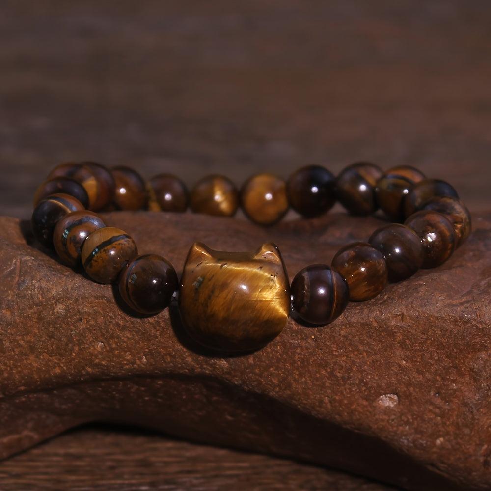 Elegant Cute Cat Head Bracelet - Natural Stone Energy for Daily Wear & Gifting