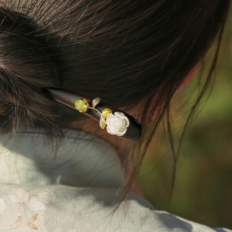 Elegant 2pcs Rose Hairpin Set - Antique Wooden Design for Stylish Updos, Perfect Gift for Women - Ideal for Christmas, New Year & Birthdays, Plate Hair, Hairstyle Design Accessories, Chinese Classical Headwear with Mindful Energy Flow