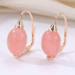 Elegant Pink Opal Earrings with Sparkling Accents: Vintage French Style for Bridal & Spiritual Harmony