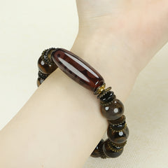 Vintage Agate Bracelet with 3D Dzi Beads for Grounding, Protection, and Spiritual Energy