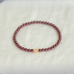 Red Garnet Bead Bracelet with Golden Heart Charm - Lucky Jewelry for Daily Elegance & Spiritual Harmony