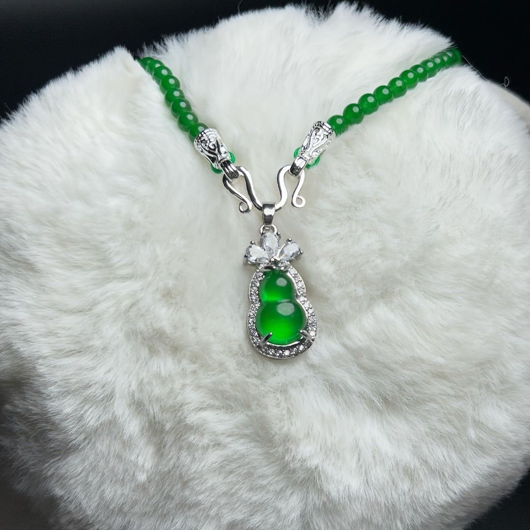 Turquoise Green Retro Chinese Gourd Necklace for Harmony, Prosperity & Good Fortune