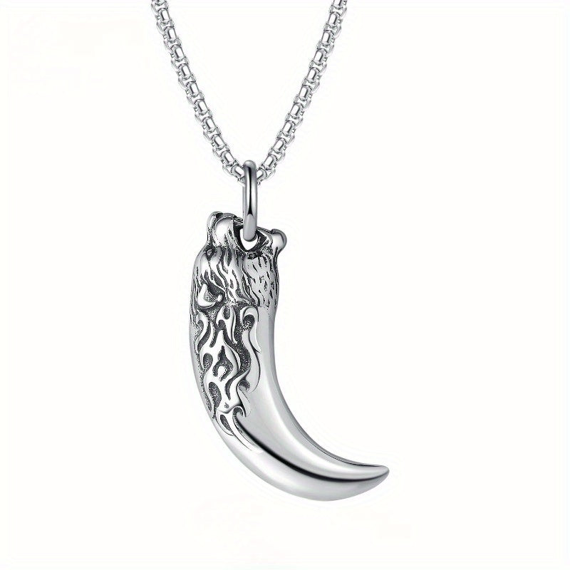 Titanium 316L Stainless Steel Wolf Tooth Pendant Necklace - Symbol of Strength & Protection