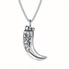 Titanium 316L Stainless Steel Wolf Tooth Pendant Necklace - Symbol of Strength & Protection