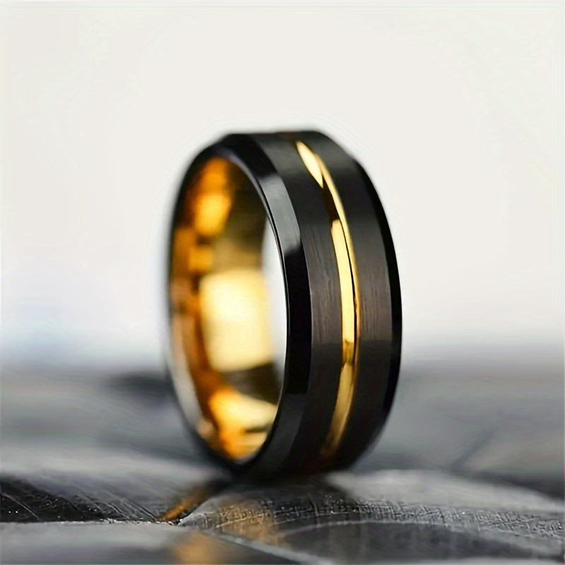 Elegant Men's Black Brushed Ring with Hypoallergenic Stainless Steel - Enhance Spiritual Energy & Attract Wealth