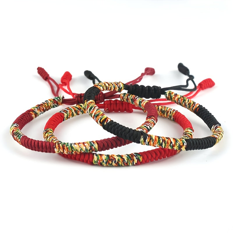 Multicolor Knitted Lucky Ethnic Style Colored Linked Woven String Thread Bracelet - Vibrant Energy & Harmonious Design for Daily Wear