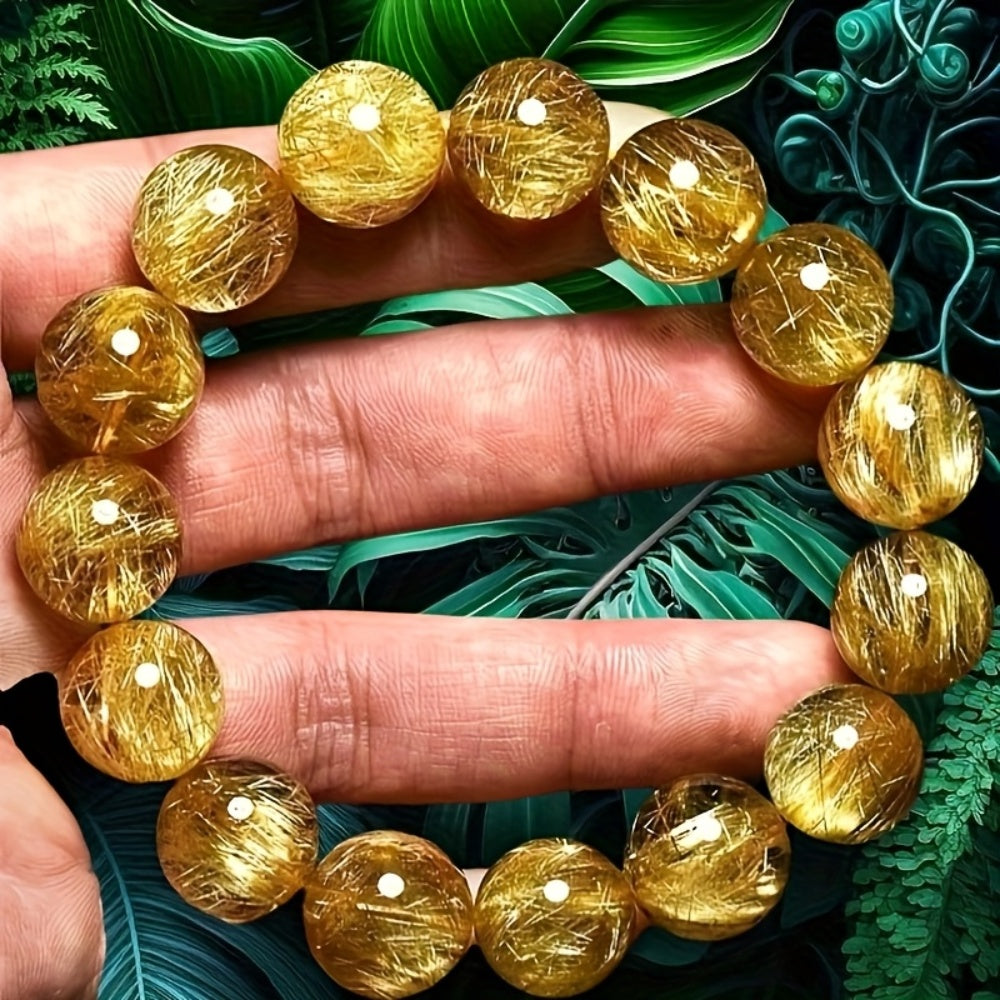 12mm Natural Golden Citrine Beaded Bracelet - Spring/Summer Outdoor Energy for Couples & Casual Wear