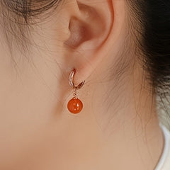 South Red Agate Dangle Earrings - 8-9mm S925 Silver for Harmony & Protection - Gift Box Included