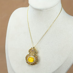 Chinese Gourd Pendant Necklace with Natural Stone - Prosperity & Protection Energy for Lucky Wear