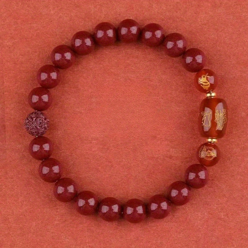 Zodiac Bracelet with Cinnabar Beads & Golden Charms - Traditional Chinese Energy Protection & Wealth Attraction