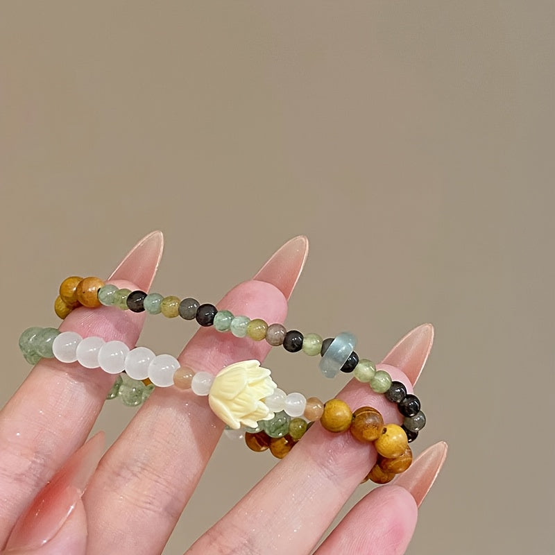 Elegant Chinese Style Lotus Bracelet for Serenity, Luck & Spiritual Beauty