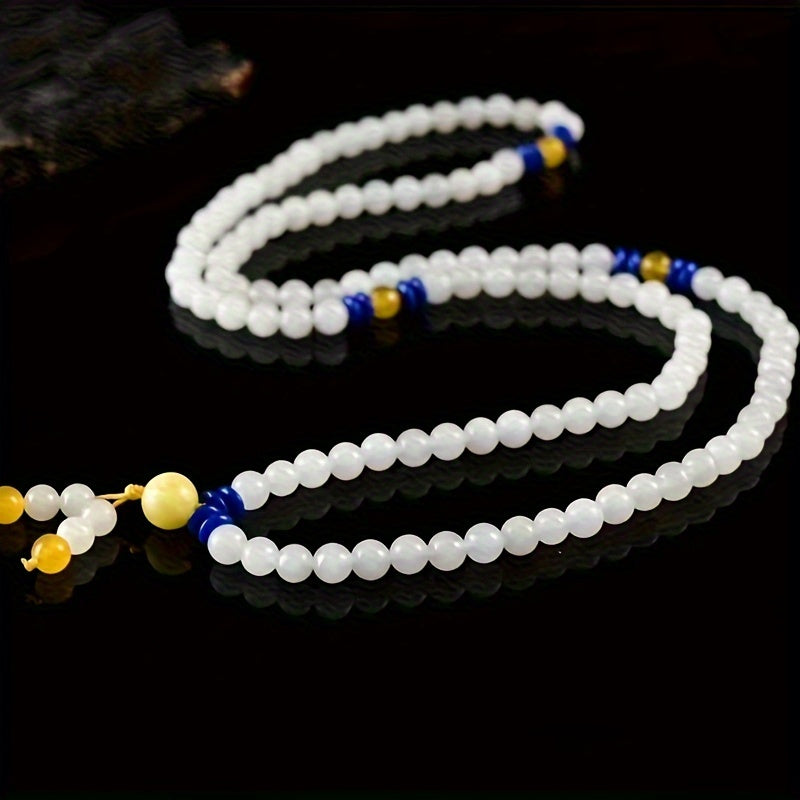 White Sheep Fat Natural Stone Bracelet for Couples 108 Beads Tranquility & Relationship Harmony