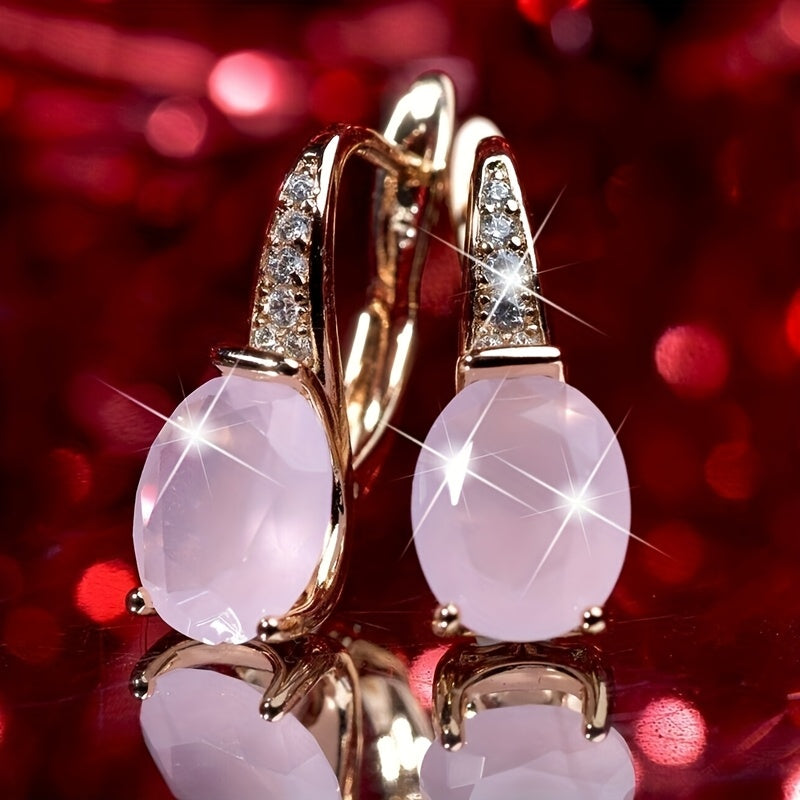 Elegant Pink Opal Earrings with 14K Gold Plating: Bridal & Wedding Jewelry for Spiritual Harmony