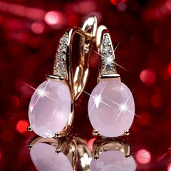 Elegant Pink Opal Earrings with 14K Gold Plating: Bridal & Wedding Jewelry for Spiritual Harmony