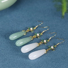 Elegant Dangle Earrings - Natural Stone Teardrop Antique Hanfu Inspired for Mature Women