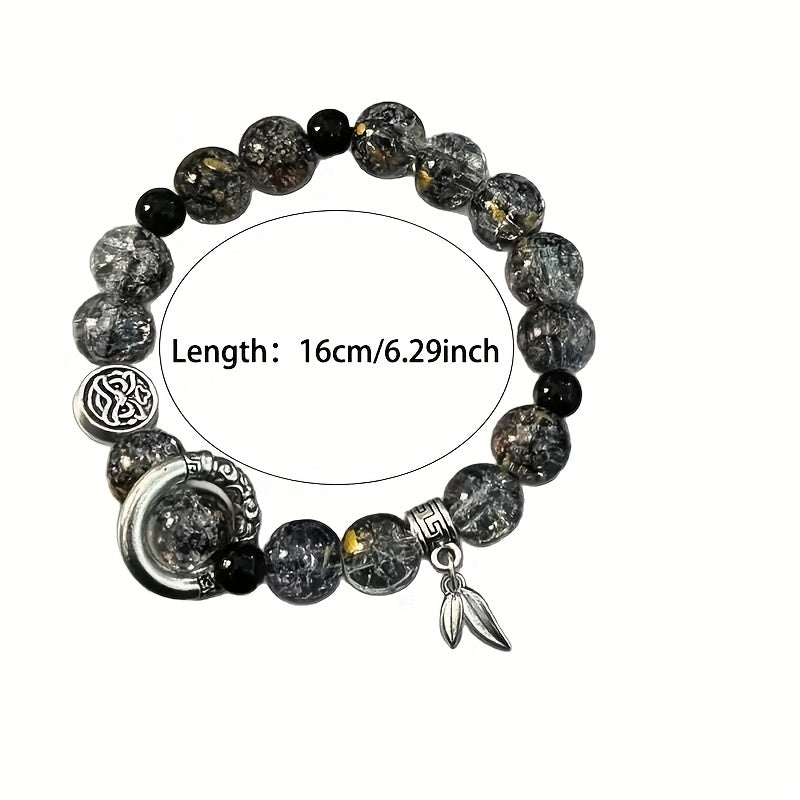 1 Stylish Glass Bead Stretch Bracelet with Pendant - Unisex Black & Gold Design for Casual Wear & Energy Balance