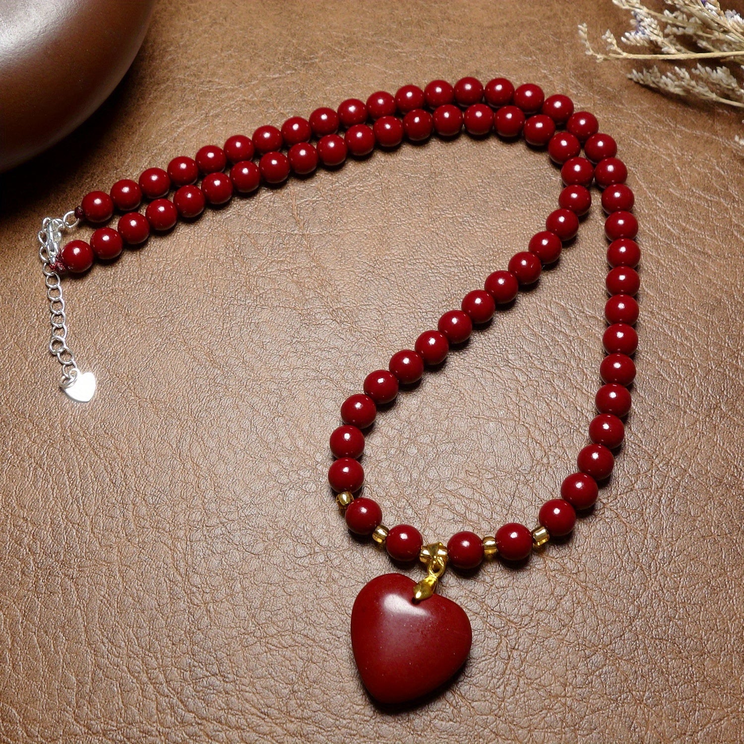 Cinnabar Water Drop Flower Tree Leaf Spirit Fish Pendant Necklace – Vintage Classic Ethnic Style for Everyday & Vacation