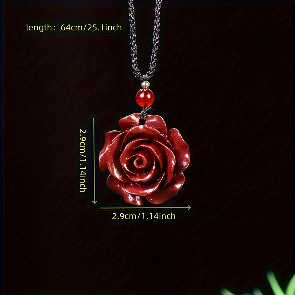 Vintage Bohemian Rose Pendant Necklace - Red Enamel Floral Charm for Love & Protection
