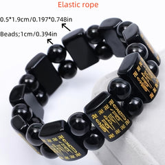 Natural Obsidian Mantra Bracelet — Protection, Wealth Attraction & Grounding Energy Beads