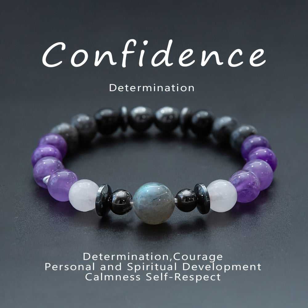 Real Natural Amethyst, Gray-black Flash Stone, 8mm Natural Stone Round Beads, Beautiful and Exquisite Design, Loose Beads Combination, Elastic Line Can Be Adjusted for Comfortable Wearing