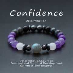 Real Natural Amethyst, Gray-black Flash Stone, 8mm Natural Stone Round Beads, Beautiful and Exquisite Design, Loose Beads Combination, Elastic Line Can Be Adjusted for Comfortable Wearing